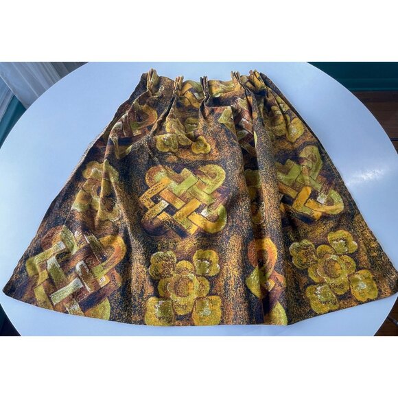 Vintage 1960s pleated curtain, MCM geometric abstract orange, brown, panel - Picture 1 of 9